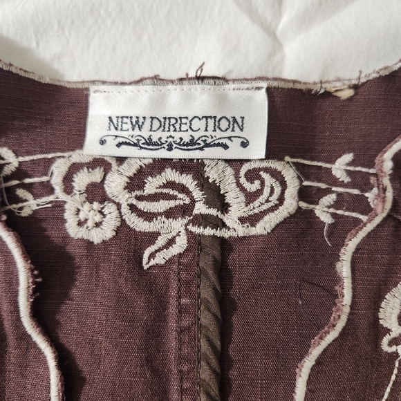 New Direction Women Brown Embroidered Long Sleeve Denim Jacket Size L Western - Picture 14 of 14